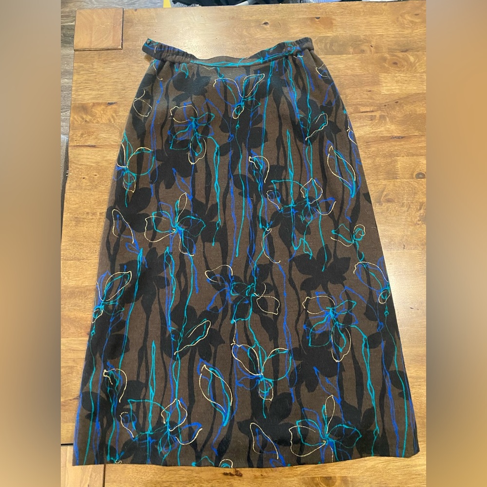 Kazuko Marimura Vintage Unique Midi Skirt Zip Up Stretch Floral